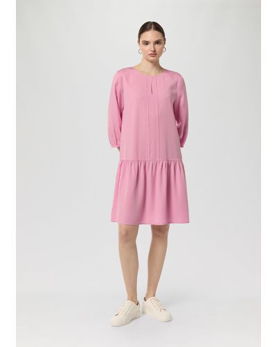 comma casual identity Minikleid Kleid aus Lyocell Logo, Raffung - Pink