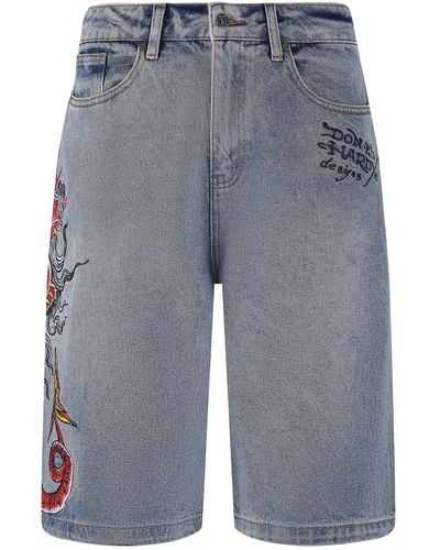 Ed Hardy Shorts Short Jeans Devil Mermaid Denim, G L - Blau