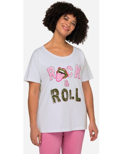 Angel of Style Rundhalsshirt T-Shirt oversized Rock & Roll Rundhals Halbarm - Weiß