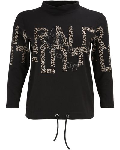 Doris Streich Shirt Sweatshirt mit Leo-Wording-Print und Glitzer-Details - Schwarz