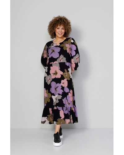 MIAMODA Sommerkleid Kleid XL Blumenmuster Tunika-Ausschnitt 3/4-Ärmel - Mehrfarbig