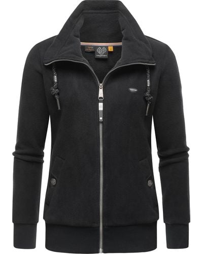 Ragwear Sweatjacke Rylie Solid weicher Fleece Zip-Sweater mit Kordeln - Schwarz