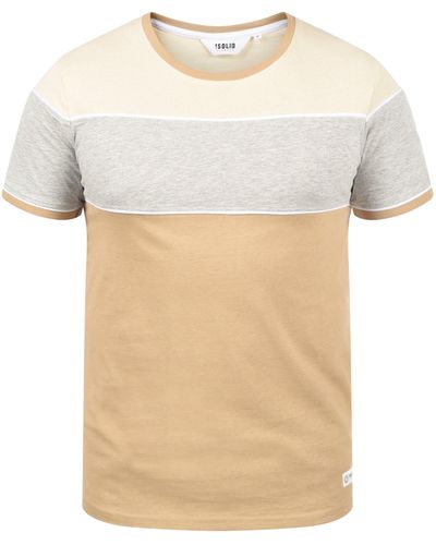 Solid Rundhalsshirt SDCody T-Shirt in Colorblocking-Optik - Natur