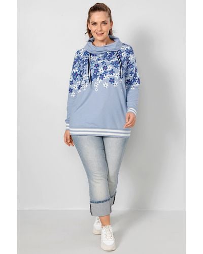 Janet & Joyce Sweatshirt Regular Fit Blüten-Print Stehkragen - Blau