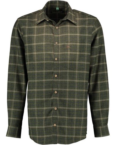 OS-Trachten Outdoorhemd Pevin Langarm Jagdhemd mit Hirsch-Stickerei auf der Brusttasche - Grün