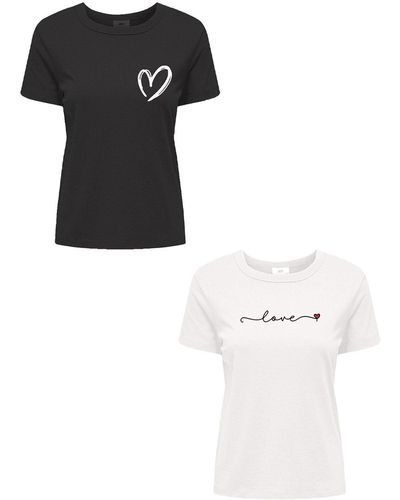 Jacqueline De Yong T-Shirt 2er Set Kurzarmshirt aus Baumwolle (2-tlg) 7574 in Schwarz-Weiß