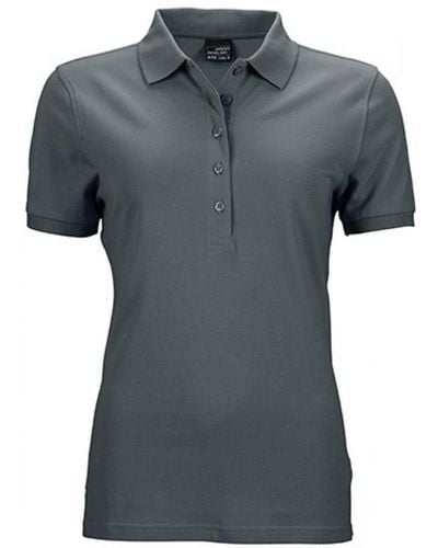 James & Nicholson Poloshirt Elastic Polo Piqué / Taillierter Schnitt - Grau