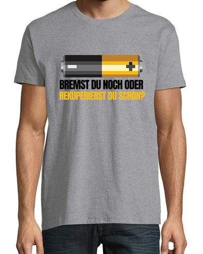 Youth Designz Print- Batterie Bremst T-Shirt mit lustigen Logo - Grau