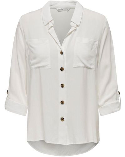 ONLY Hemdbluse Hemd-Bluse asmin Shirt V-Ausschnitt langarm Knopfleiste Kragen - Weiß