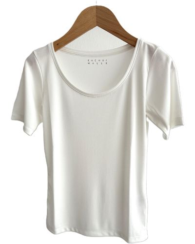Zuckerwatte T-Shirt Rundhalsausschnitt, stonewashed, weiche Modalmischung - Weiß