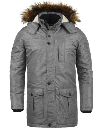 Solid Winterjacke SDOctavus lange Jacke mit abnehmbarer Kapuze und Kunstfellkragen - Grau