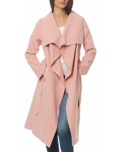 malito more than fashion Langmantel 3040 langer Mantel im Wasserfall-Schnitt mit Bindegürtel Einheitsgröße - Pink