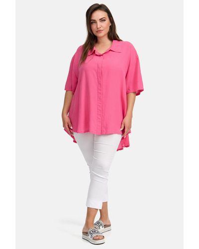 Kekoo Kurzarmbluse A-Linie Bluse aus luftig leichter Baumwoll-Viskose 'Suave' - Pink
