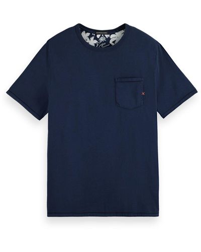 Scotch & Soda T- Shirt Kurzarmshirt mit R-Neck und Brusttasche (1-tlg) - Blau