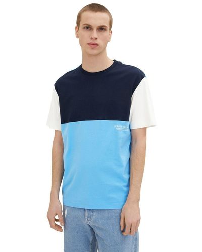 Tom Tailor T-Shirt COLORBLOCK (1-tlg) aus Baumwolle - Blau