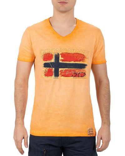 Geo Norway T- Casual Kurzarm Shirt bajoasis Men (1-tlg) im Used Look - Orange
