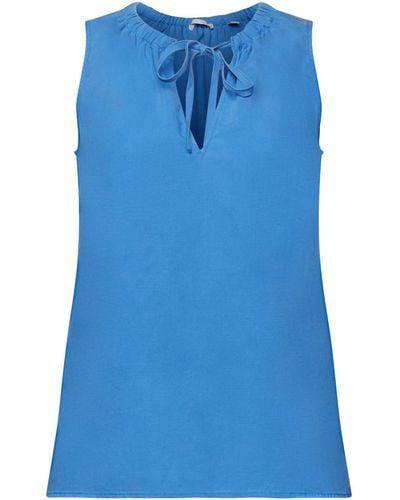 Edc By Esprit Blusentop Ärmellose Bluse mit elastischem Kragen - Blau
