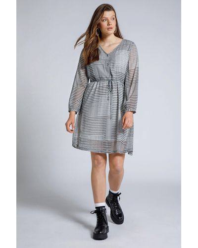 Studio Untold Jerseykleid Chiffon Kleid V-Ausschnitt Langarm Hahnentritt - Grau