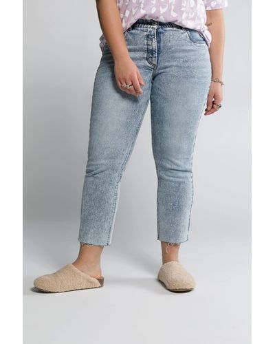 Studio Untold Funktionshose Jeans Straight Fit bleached 5-Pocket Fransensaum - Blau