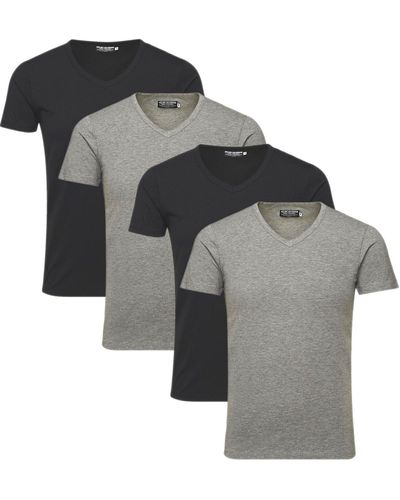 Jack & Jones T-Shirt (Spar Set, 4er-Pack) Basic Shirts, mit V-Ausschnitt - Grau
