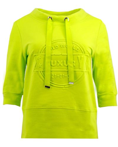 Passioni Lime Sweatshirt mit 3/4 Ärmeln und 3D Luxury Schriftzug Breite Tunnelzugbänder - Gelb