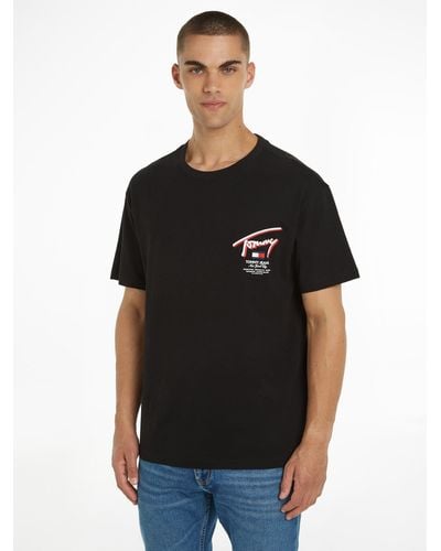 Tommy Hilfiger T-Shirt TJM REG 3D STREET SIGNTR TEE EXT mit Print auf dem Rücken - Schwarz