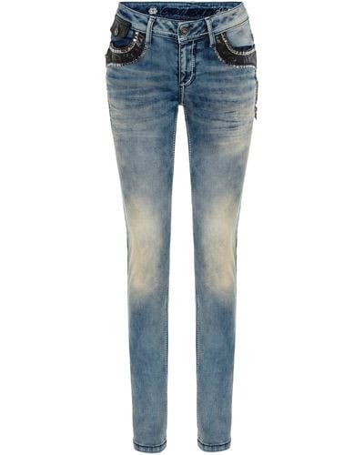 Cipo & Baxx Slim-fit-Jeans mit rockigem Nieten-Besatz - Blau