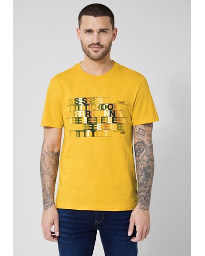 Street One Men T-Shirt mit Wording-Print - Gelb