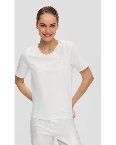 S.oliver Kurzarmshirt T-Shirt aus Baumwollstretch Pailletten, Stickerei - Weiß