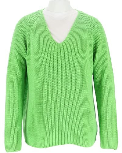 halsüberkopf Accessoires Unifarbener Pullover mit V-Ausschnitt, reine Baumwolle - Grün