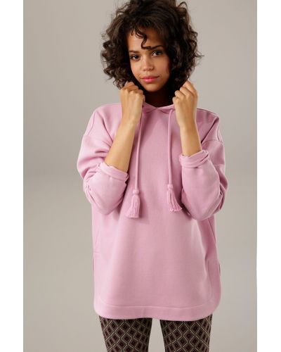 Aniston CASUAL Sweatshirt Kapuze mit dekorativen Kordeln regulierbar - Pink