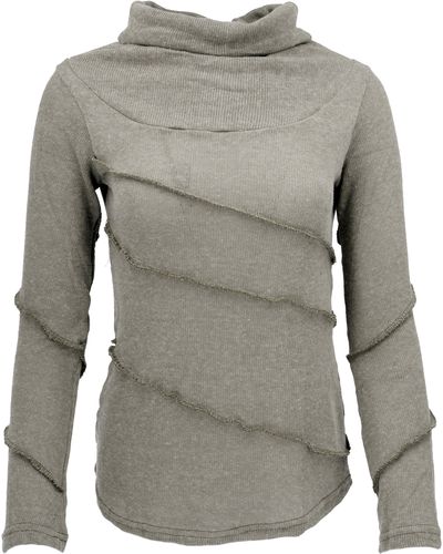 Guru-Shop Longsleeve Psytrance Feinstrick Shirt, Langarmshirt,.. alternative Bekleidung - Grau