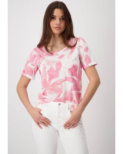 Monari T-Shirt mit Blumenmuster - Pink