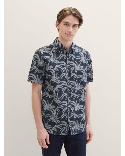 Tom Tailor Langarmhemd Kurzarmhemd mit Print - Blau