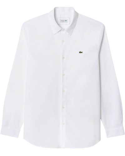 Lacoste Langarmhemd Hemd aus Baumwollpopeline Slim Fit (1-tlg) - Weiß