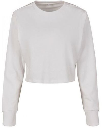 Build Your Brand Sweatshirt Daman Sweat Terry Cropped Crew, bauchfreies Shirt - Weiß
