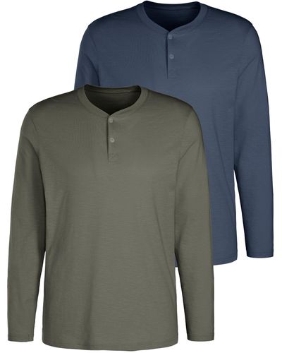 H.i.s. Langarmshirt (Packung, 2-tlg) Shirt mit Knopfleiste aus strukturierter Baumwoll-Qualität - Blau