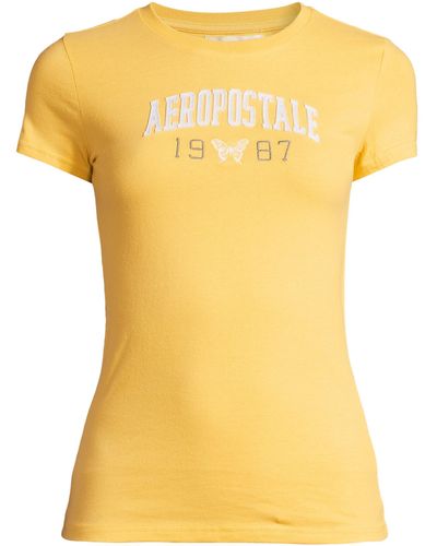 Aéropostale T-Shirt JKI ARCH 1987 BTTRFLY (1-tlg) Stickerei - Gelb
