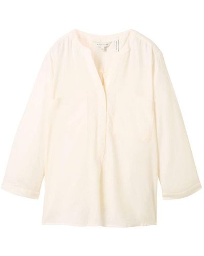 Tom Tailor Blusenshirt easy shape blouse with linen, Whisper White - Weiß