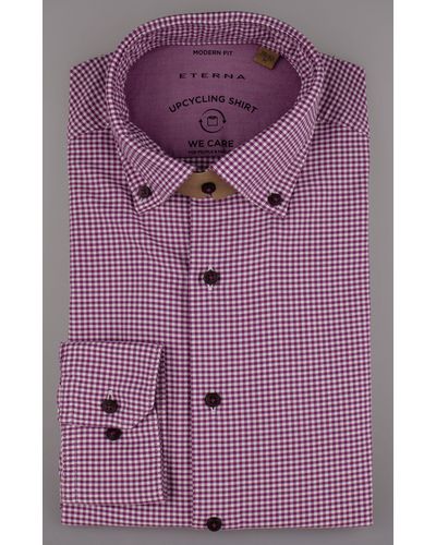 Eterna Klassische Bluse MODERN FIT UPCYCLING SHIRT Langarm Hemd pink-weiß kariert 2425 - Lila