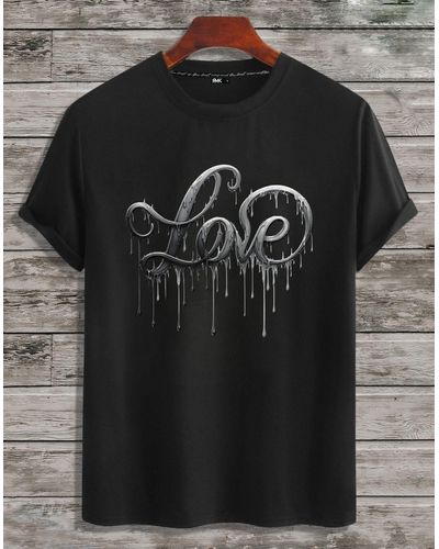 Rmk T- Shirt kurzarm Rundhals Basic Liebe mit "Love" Print aus Baumwolle - Schwarz