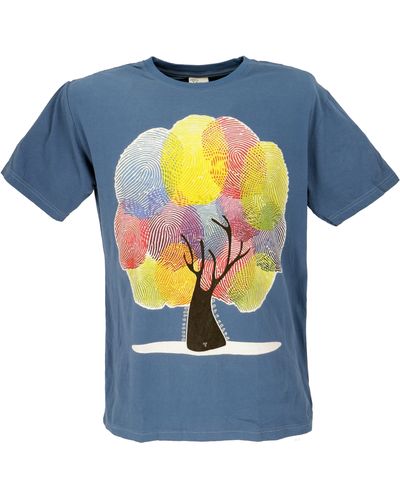 Guru-Shop -, Tree save earth T-Shirt - Mother.. Retro - Blau