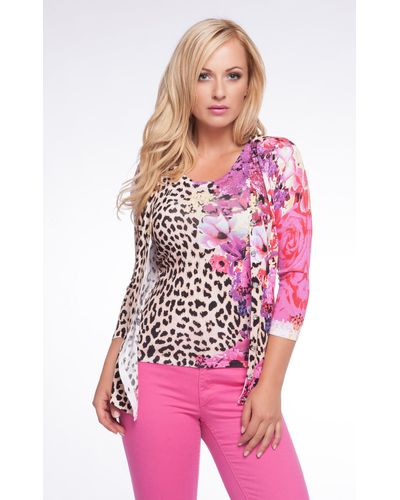 Passioni Cardigan Twinset mit Leoparden- und Blumenmuster - Pink