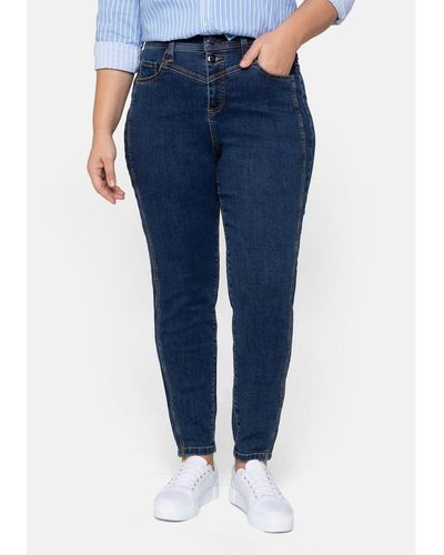 Sheego Stretch-Jeans Große Größen «Die Girlfriend», mit vorverlegter Seitennaht - Blau