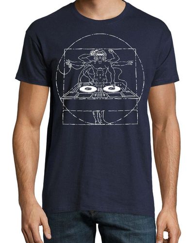 Youth Designz Print- Da Vinci DJ T-Shirt mit lustigen Logo - Blau