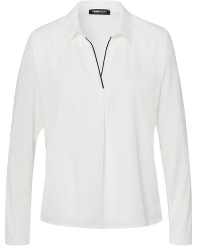 FRANK WALDER Longshirt Blusenshirt NOS mit kontrastfarbenen Paspeln - Weiß