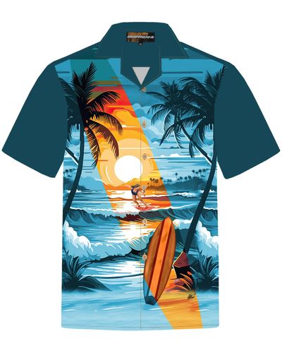 Hawaiihemdshop.de .de Hawaiihemd Hawaiihemdshop Hawaii Hemd Baumwolle Kurzarm Strand Shirt - Blau
