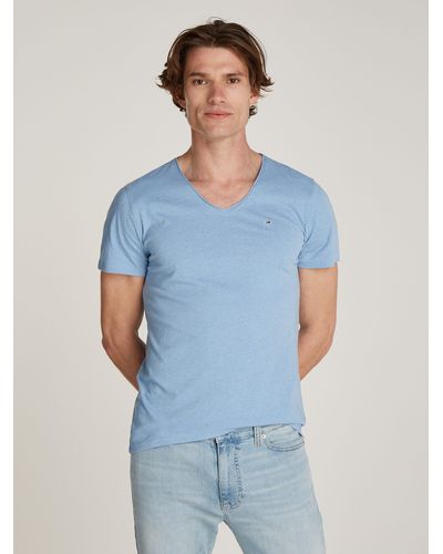 Tommy Hilfiger T-Shirt TJM XSLIM JASPE mit V-Ausschnitt - Blau