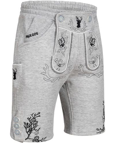 Paulgos Trachtenhose Jogginghose Design Lederhose Kurz Sweathose Bermuda Shorts JOK3 - Grau