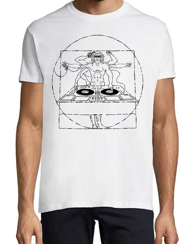 Youth Designz Print- Da Vinci DJ T-Shirt mit lustigen Logo - Weiß